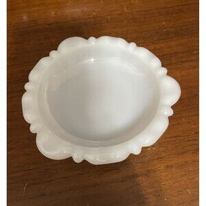 Vintage Anchor Hocking White Milk Glass Ashtray With Scalloped Detail